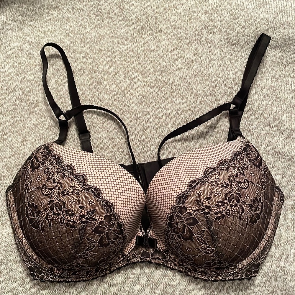 Strappy, lacey padded push-up bra